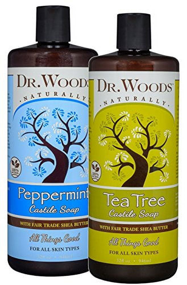 Dr. Woods Peppermint & Tea Tree Liquid Castile Soap with Organic Shea Butter Variety 2 Pack