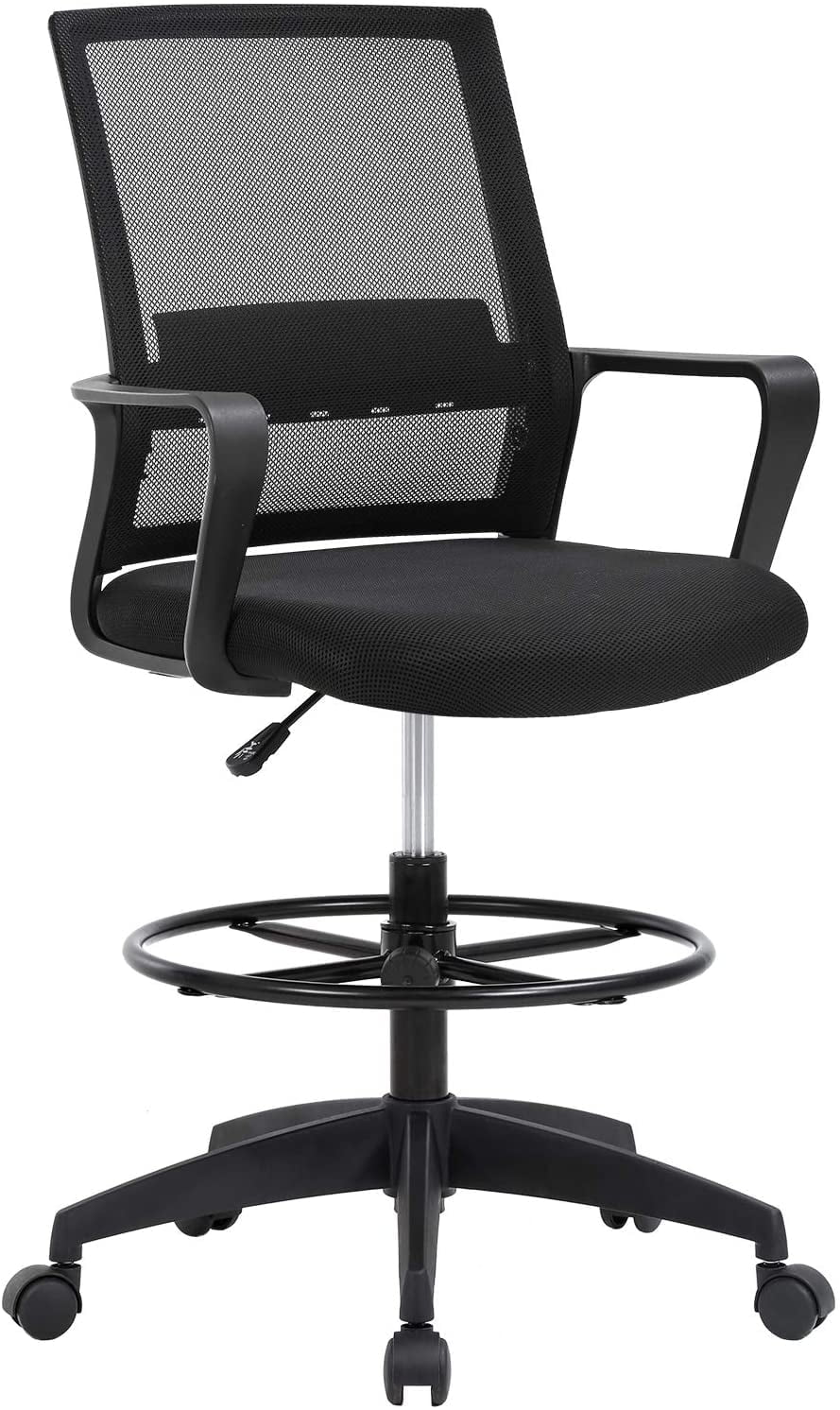 BestOffice Tall Drafting Office Chair, Lumbar Support, Adjustable Arms, Swivel Rolling for Adults(Black)