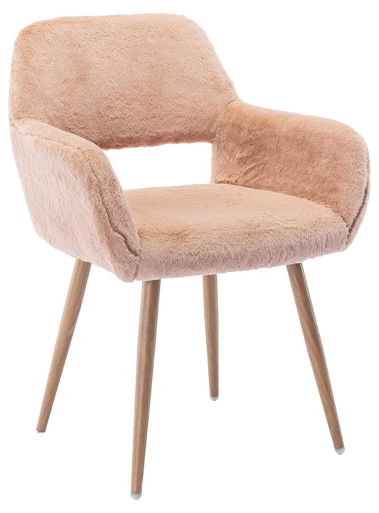 Drevy Furry Desk Chair, -Century Modern Accent Faux Fur Chair for Teen Girls, Comfy Armchair with Wood Look Metal Legs for Living Dining Room, Home Vanity Makeup Office Desk Chair No Wheel, Camel