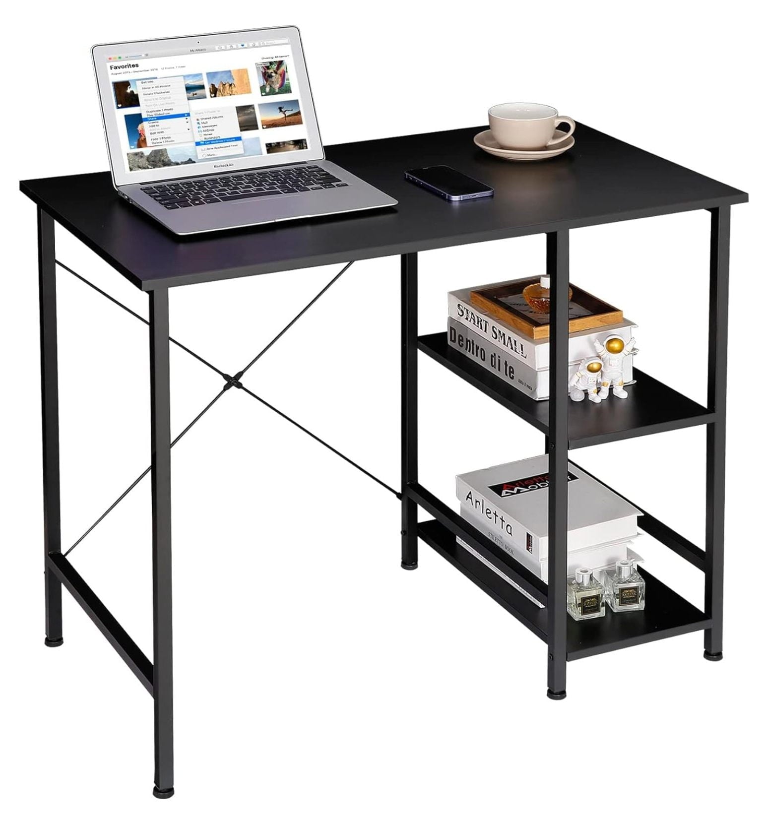 Drevy Home Office Desk Study Writing Computer Desk with 2 Storage Shelves, Small Industrial Modern Simple Laptop Table for Home, Office, Study, Bedroom, Gaming, (36 Inch, Black)