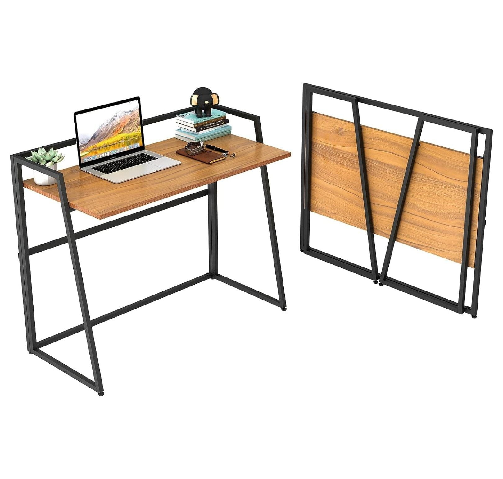 Drevy Small Folding Computer Desk, Small Desks for Small Spaces, 41 inch Small Folding Desk for Student Portable Computer Desk, Folding Office Desk with Protective Railing, Folding Desk