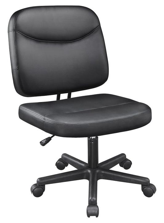 Drevy Task Desk Chair Height Adjustable Chair Computer Faux Leather Chair Without Arms, Black