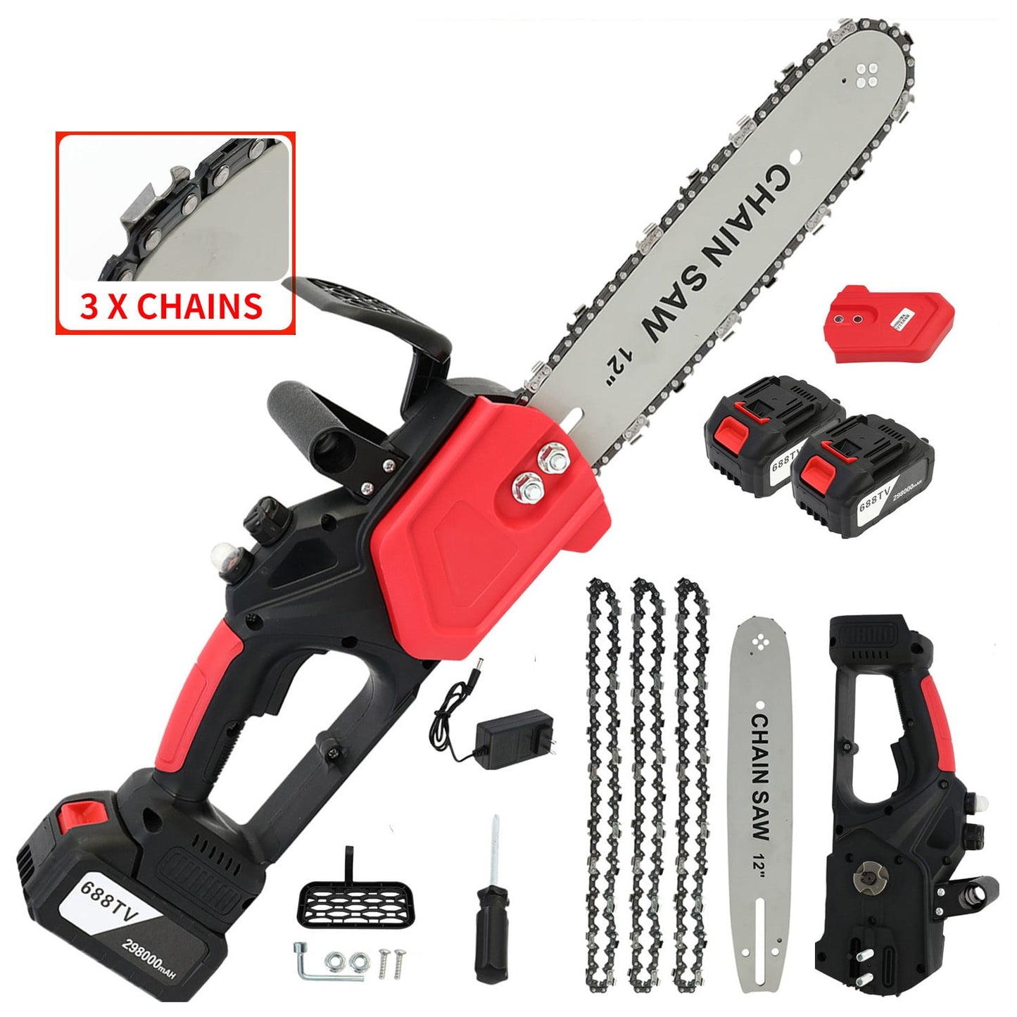 Baokaler 12" Cordless Chainsaw, Handheld Electric Chainsaw for Wood Cutting Tree Trimming