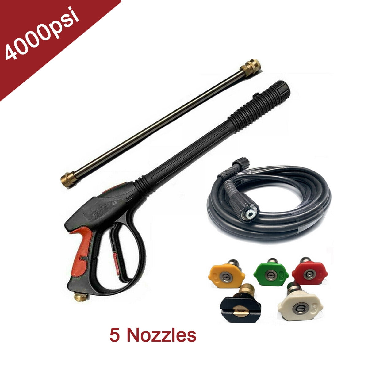 ECUTEE 4000PSI High Pressure Washer Gun For Car Wash with 5 Nozzles + 26ft Garden Hose