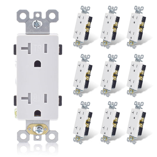 ELEGRP 10 Pack Decorator Wall Outlet, Residential Grade, 20Amp 125V Self Grounding Tamper Resistant Duplex Receptacle Outlet, White