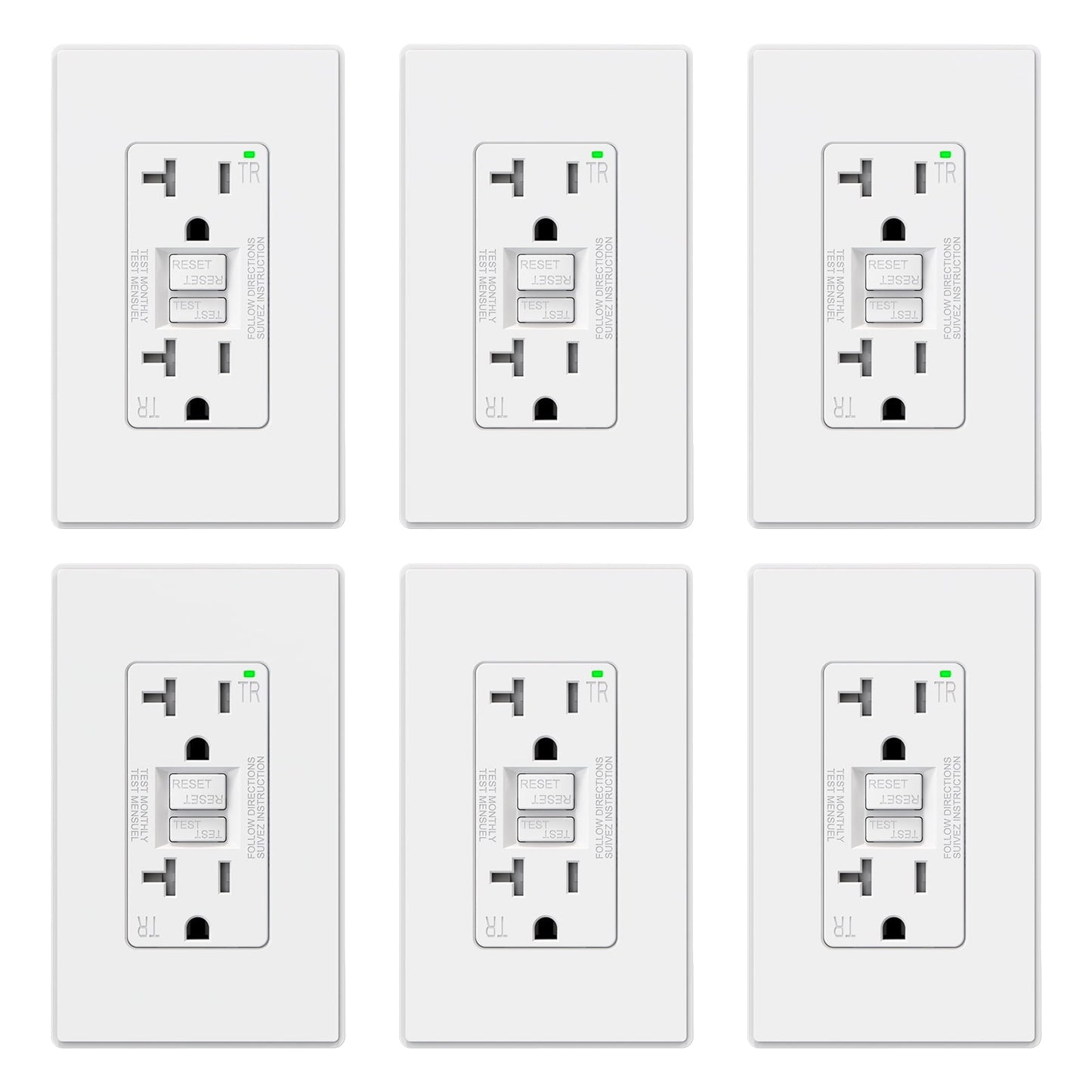 ELEGRP GFCI Outlet 20 Amp, Self-Test GFI Electrical Outlet with Thinner Design, TR Tamper Resistant GFCI Receptacle, Ground Fault Circuit Interrupters with Screwless Wall Plate, UL Listed, White