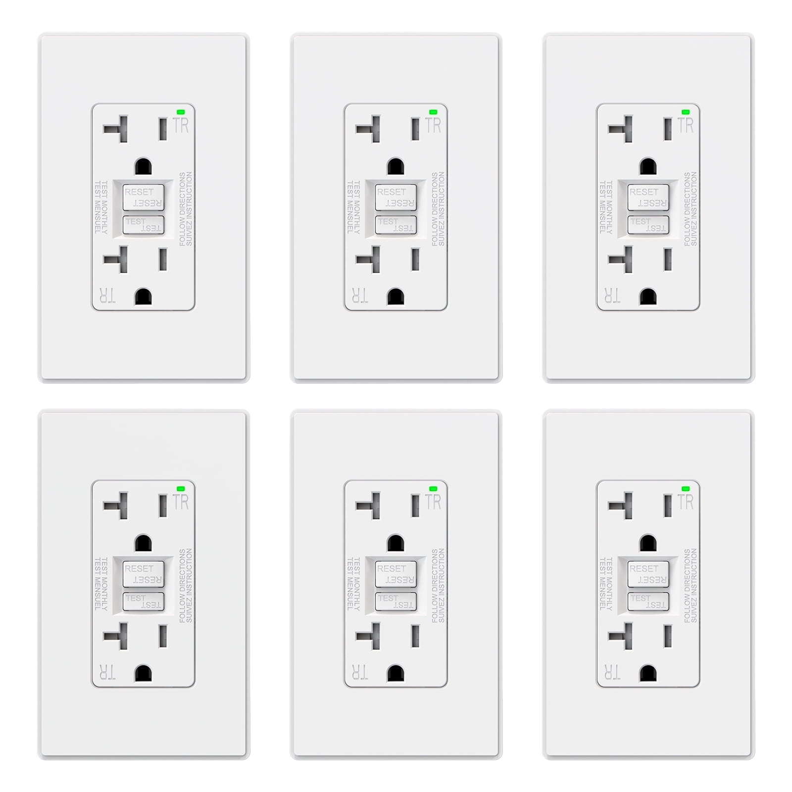 ELEGRP GFCI Outlet 20 Amp, Self-Test GFI Electrical Outlet with Thinner Design, TR Tamper Resistant GFCI Receptacle, Ground Fault Circuit Interrupters with Screwless Wall Plate, UL Listed, White