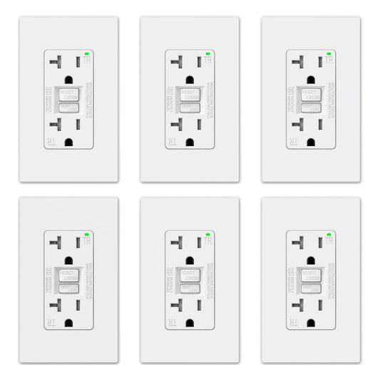 ELEGRP GFCI Outlet 20 Amp, Self-Test GFI Electrical Outlet with Thinner Design, TR Tamper Resistant GFCI Receptacle, Ground Fault Circuit Interrupters with Screwless Wall Plate, UL Listed, White