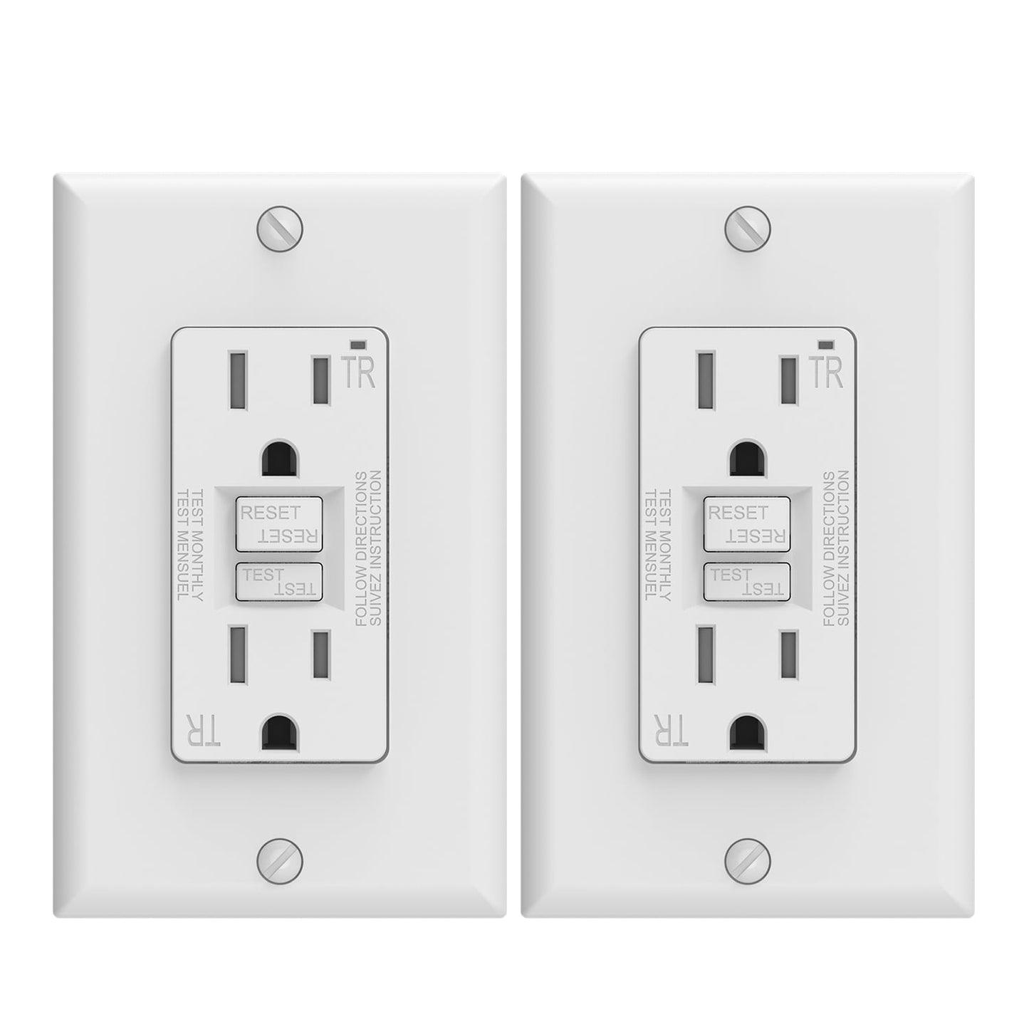 ELEGRP GFCI Outlet 15 Amp, Self-Test GFI Electrical Outlet with Thinner Design, TR Tamper Resistant GFCI Receptacle, Ground Fault Circuit Interrupters with Wall Plate, UL Listed, White