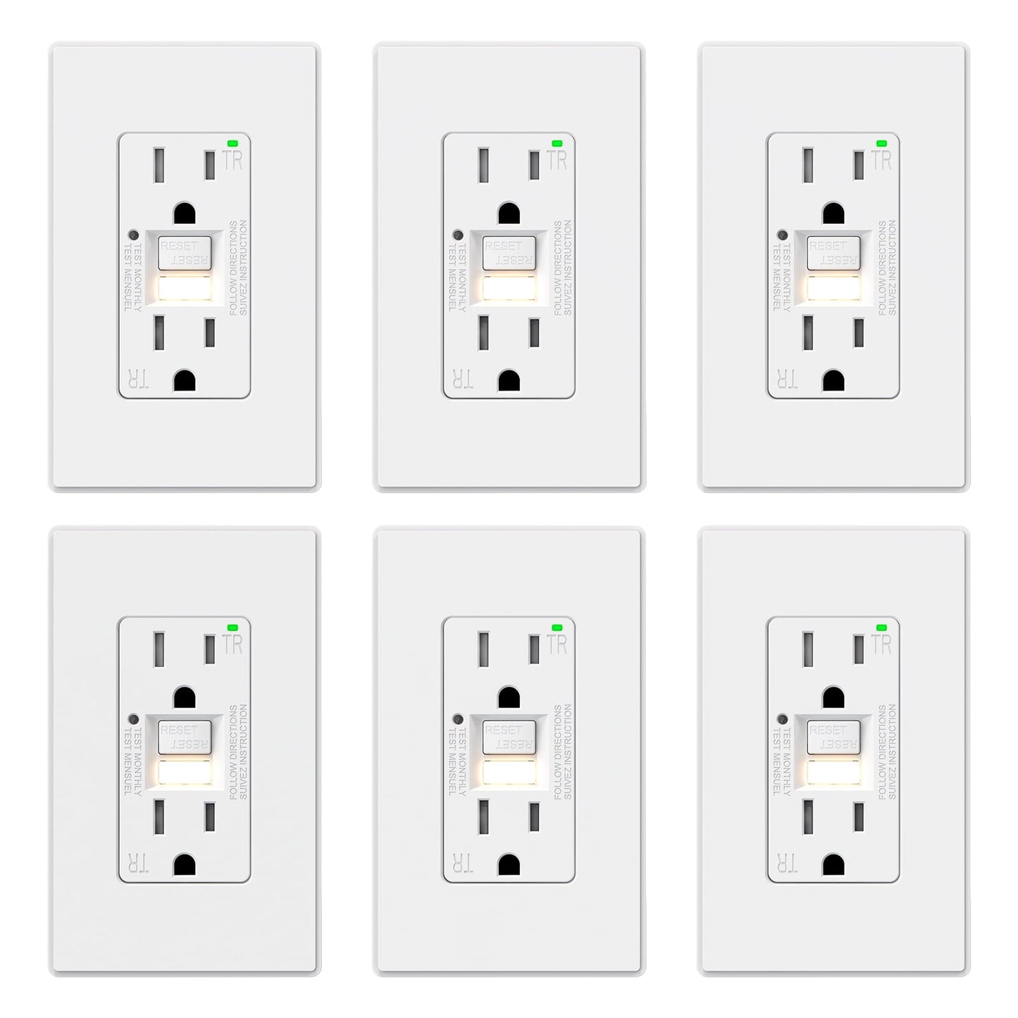 ELEGRP GFCI Outlet w/Nightlight, 15 Amp Self-Test GFI Electrical Outlet, Thinner Design, Tamper Resistant GFCI Receptacle, Ground Fault Receptacle w/Screwless Wall Plate, UL Listed, White