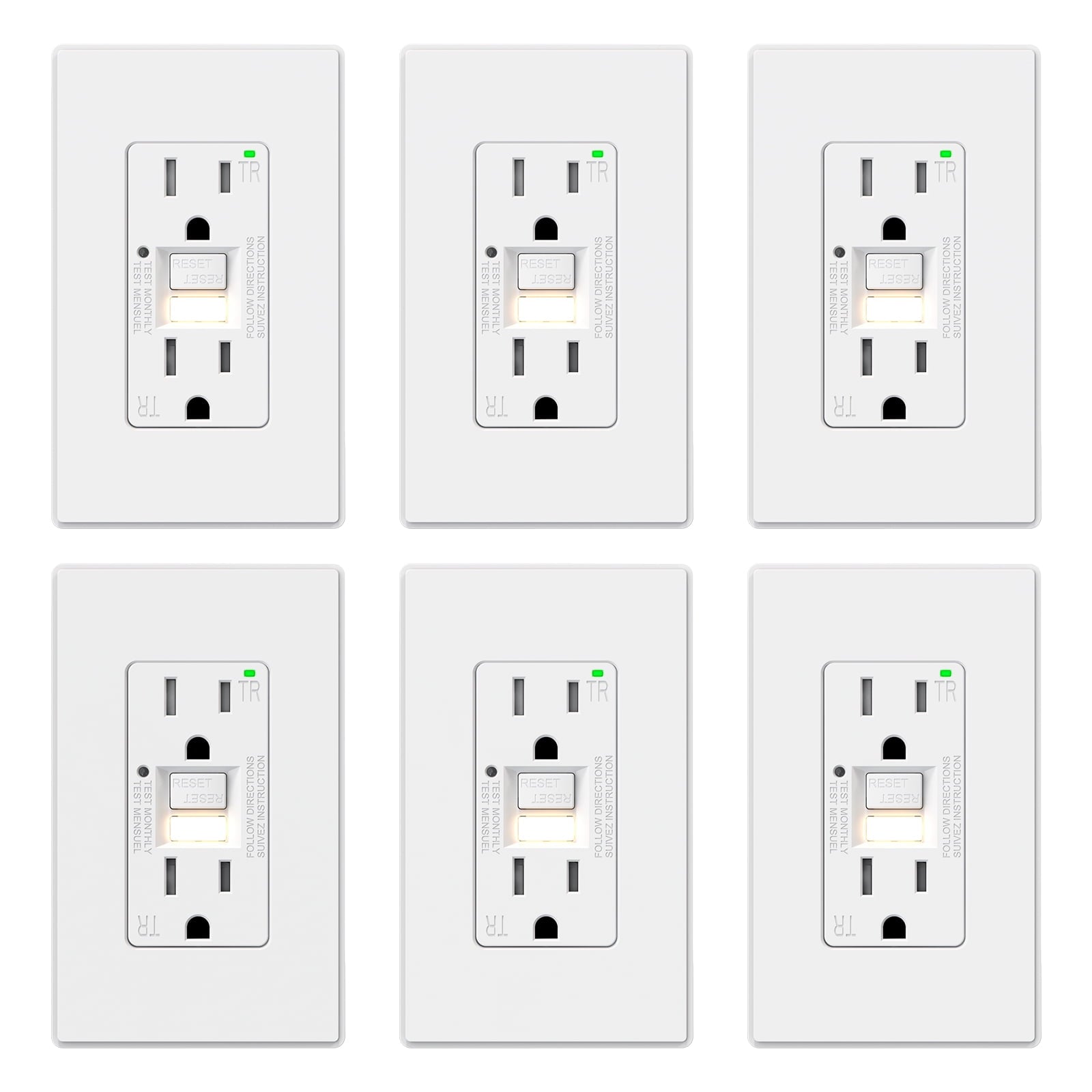 ELEGRP GFCI Outlet w/Nightlight, 15 Amp Self-Test GFI Electrical Outlet, Thinner Design, Tamper Resistant GFCI Receptacle, Ground Fault Receptacle w/Screwless Wall Plate, UL Listed, White