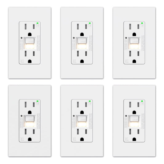 ELEGRP GFCI Outlet w/Nightlight, 15 Amp Self-Test GFI Electrical Outlet, Thinner Design, Tamper Resistant GFCI Receptacle, Ground Fault Receptacle w/Screwless Wall Plate, UL Listed, White