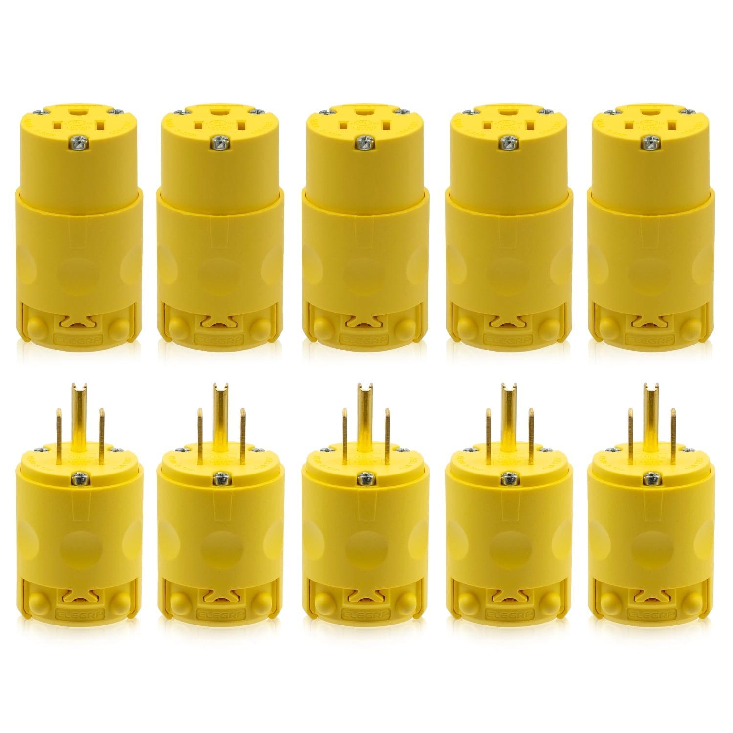 ELEGRP 15 Amp 125 Volt NEMA 5-15R 2 Pole 3 Wire Grounding Straight Blade Electrical Connector Replacement Cord Outlet Commercial Grade, Yellow, 5 Pack