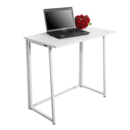 EasingRoom Folding Writing Computer Desk White for Small Space, Foldable Laptop Table Workstation Writing Table Wood with Metal Frame