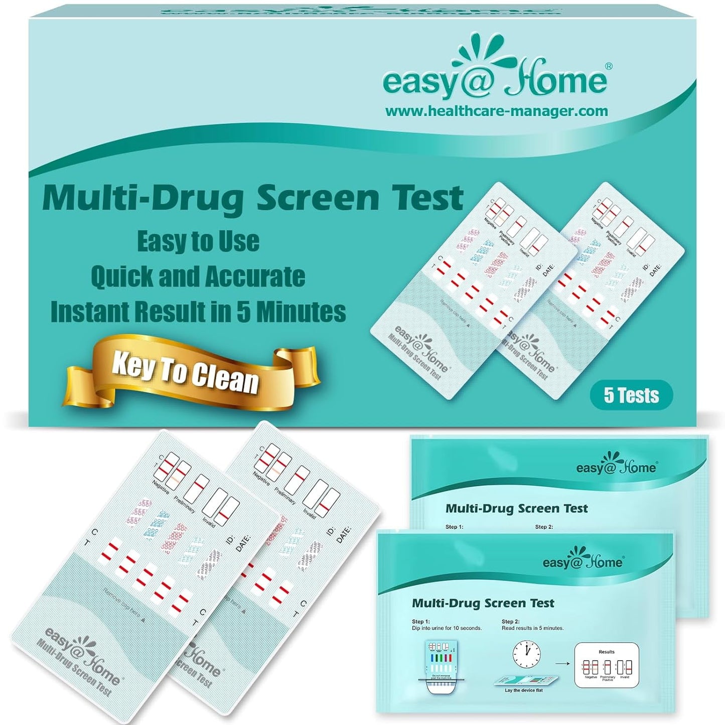 Easy@Home 10 Panel Drug Test Testing Kit, #EDOAP-3104, 5 count