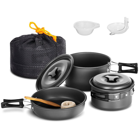 Eccomum 10pcs Camping Cookware Set with Folding Camping Stove, Non-Stick Lightweight Pot Pan Set for Camping Backpacking Outdoor Picnic