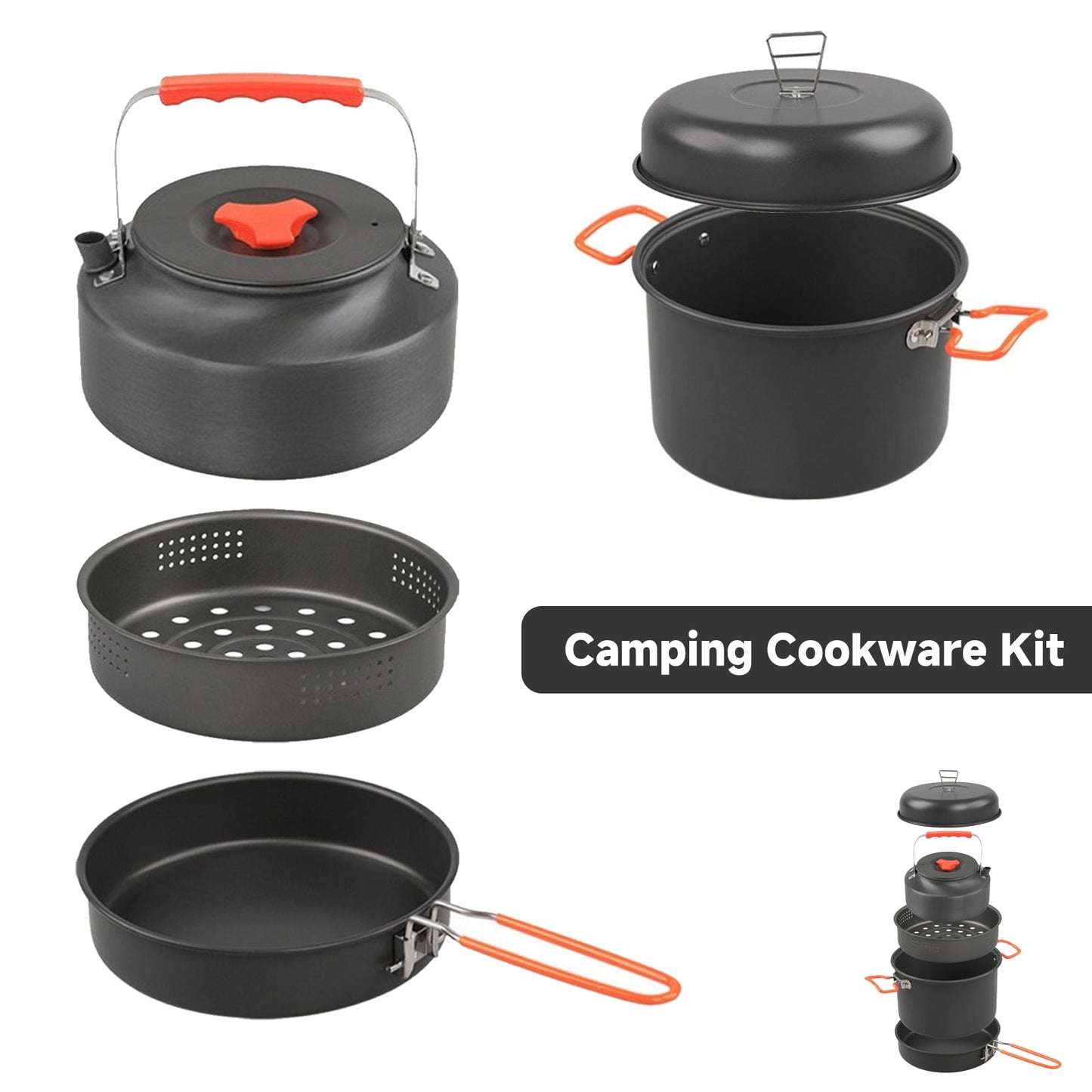 Eccomum Camping Cookware Mess Kit, Camping Cooking Pot Fry Pan, Portable Camping Cookware Set for Camping, Backpacking, Outdoor Cooking and Picnic