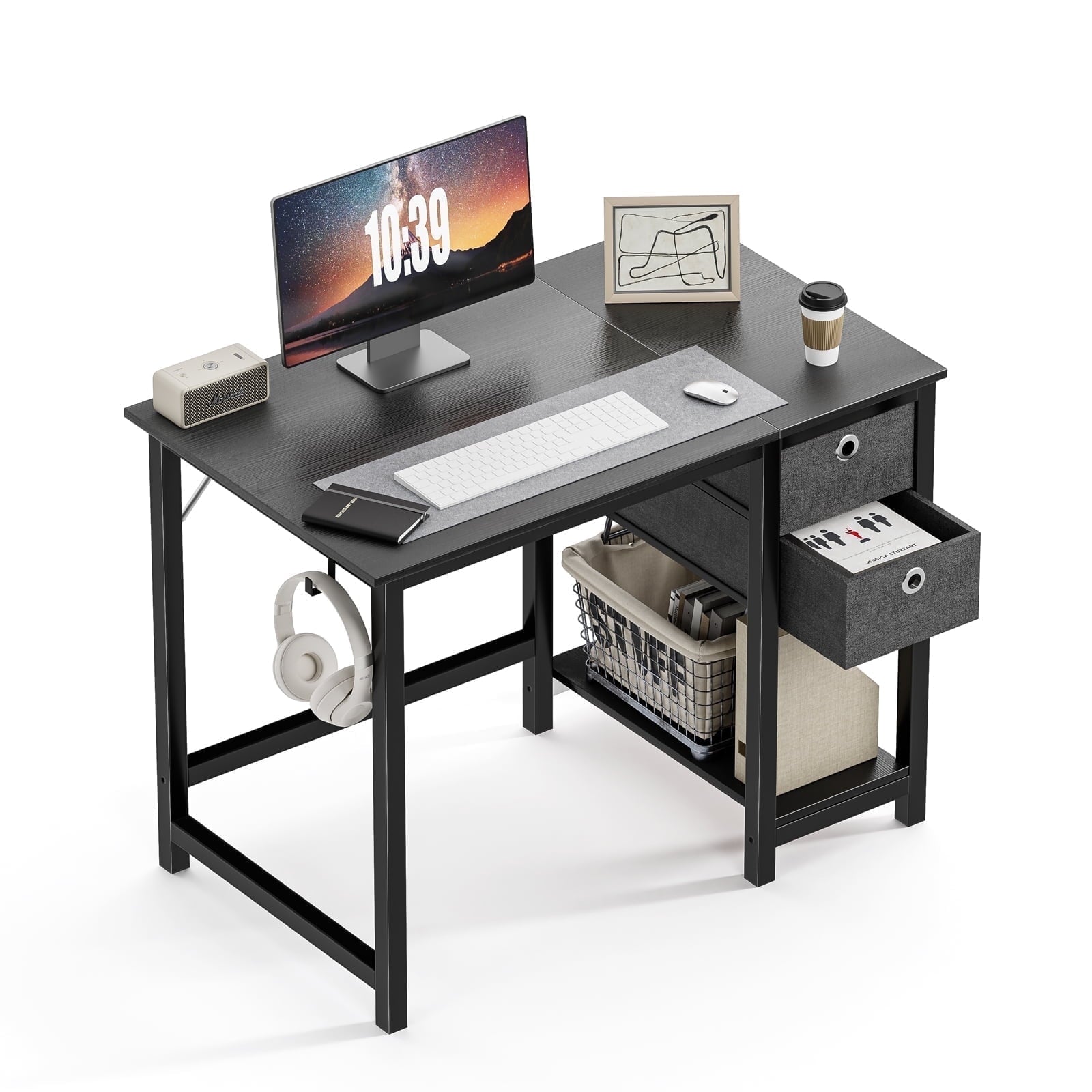 Edx Computer Desk with Drawer 40 Inch PC Table Study Desk with 2-Tier Drawers Storage Shelf Headphone Hook, Modern Simple Style Laptop Desk