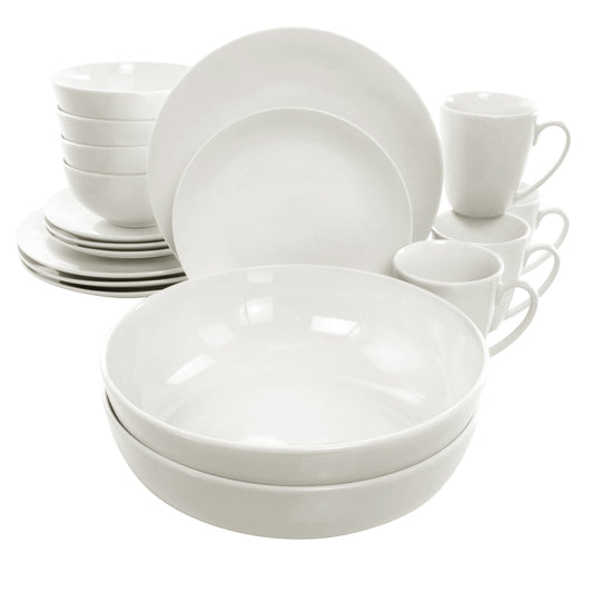 Elama Iris 32 Piece Porcelain Dinnerware Set with 2 Serving Bowls in White