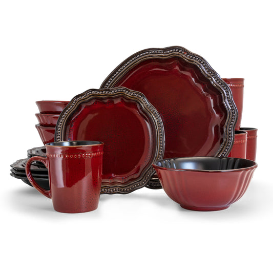 Elama Regency 16 Piece Stoneware Dinnerware Set in Red