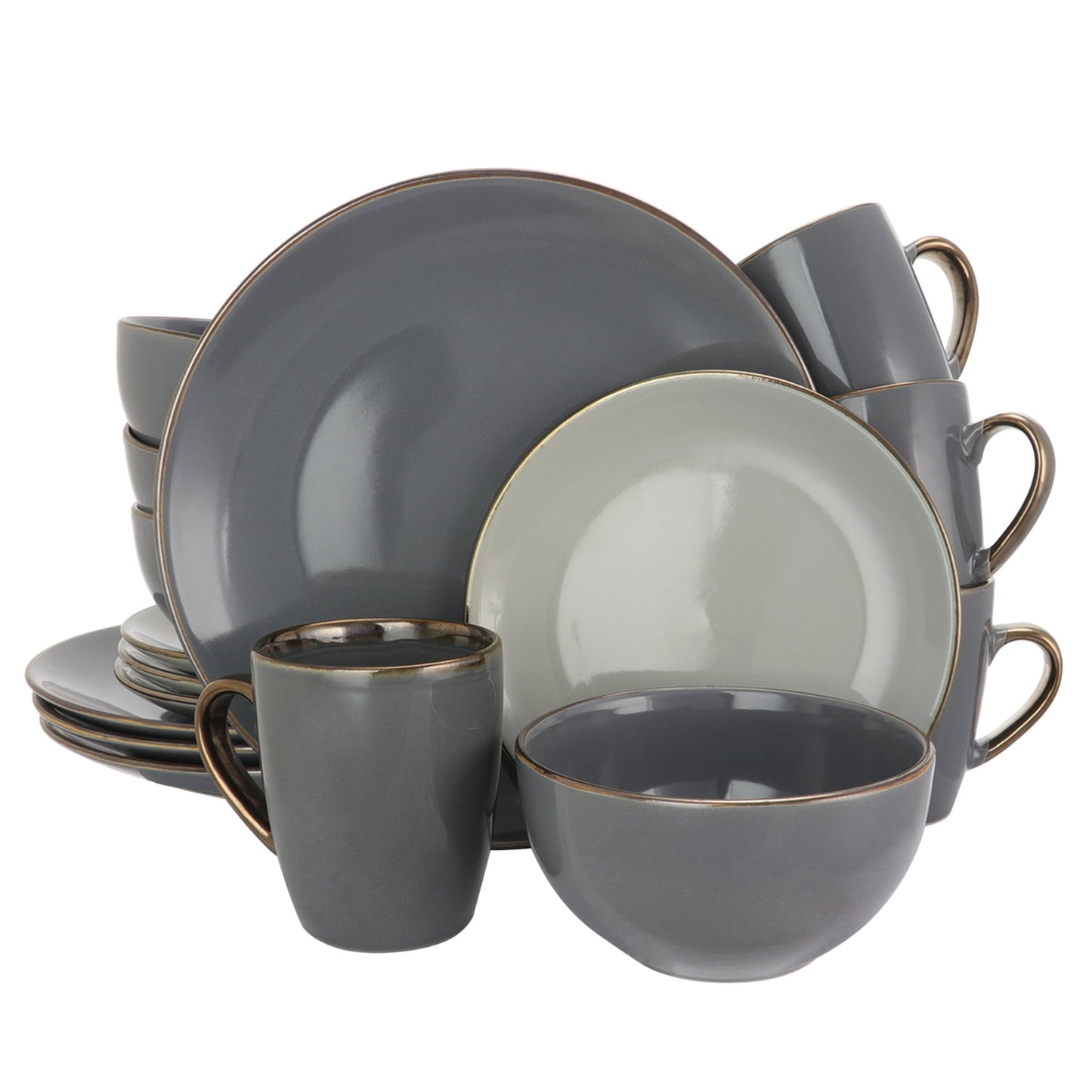 Elama Tahitian Grand 16 Pieces Luxurious Dinnerware Set in Stone, Slate