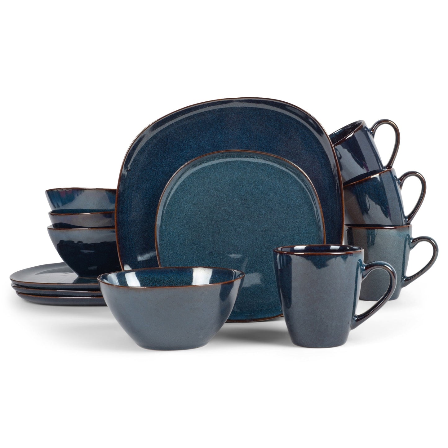 Elanze Designs Modern Chic Smooth Ceramic Stoneware Dinnerware 16 Piece Set - Service for 4, Navy Blue