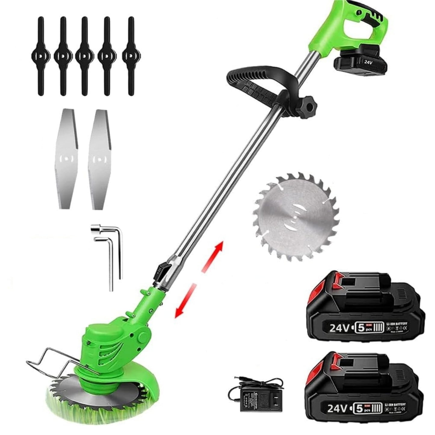 Electric Grass Trimmer, Battery Operated Weed Eater Cordless, 650W 24V Weedwacker for Grass Cutting, Grass Brush Trimming Tool, Green