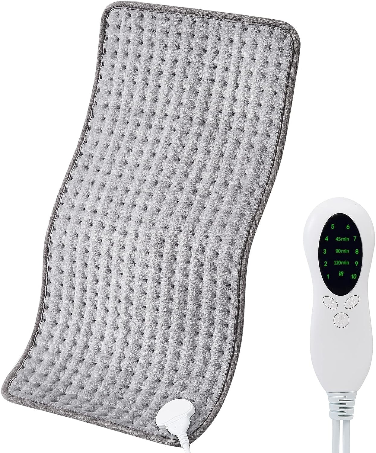 Electric Heating Pad for Back/Neck/Shoulder/Leg with 10 Heat Settings, Boriyuan 24" x 12" Heating Pads for Cramps, Auto Shut-Off, Machine Washable Gray