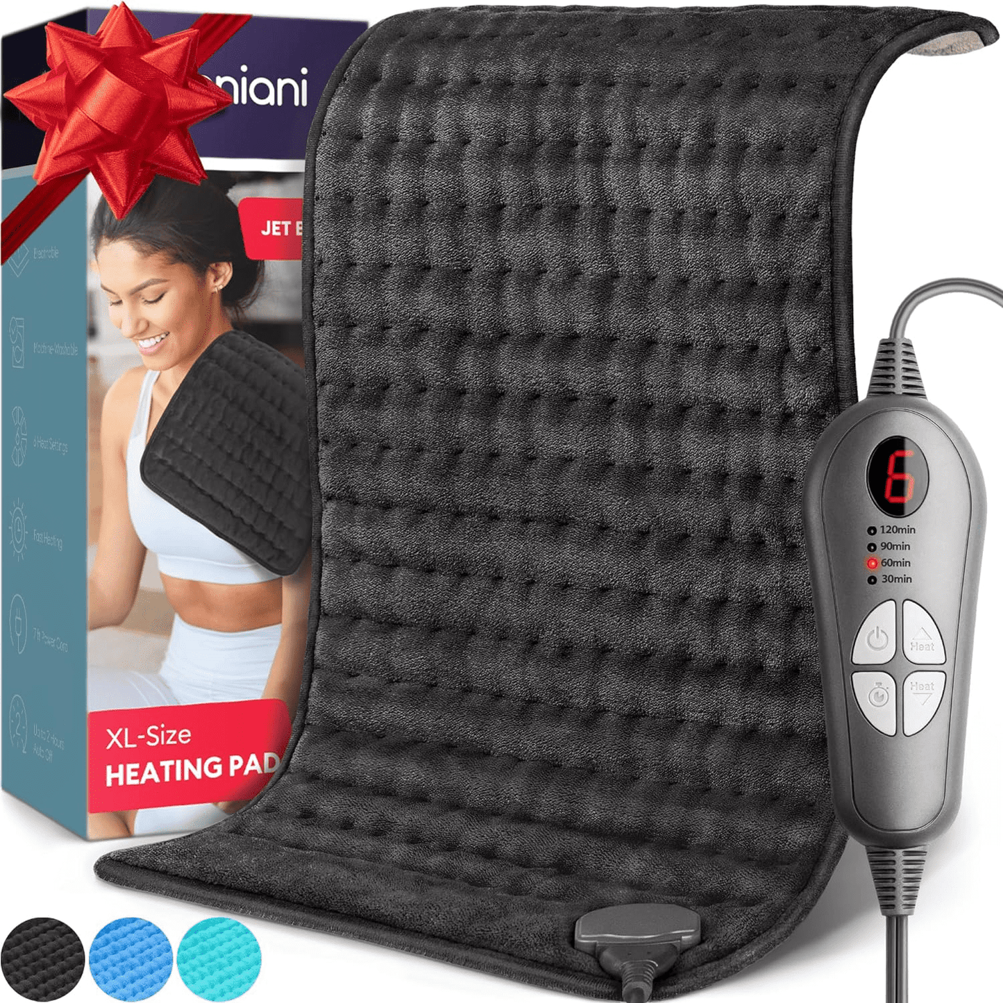 Geniani XL 𝐅𝐒𝐀/𝐇𝐒𝐀 Heating Pad for Back Pain & Cramps Relief - Heat Pad for Neck, Shoulders, and Muscle Pain with Auto Shut off (12"×24", Navy Gray)