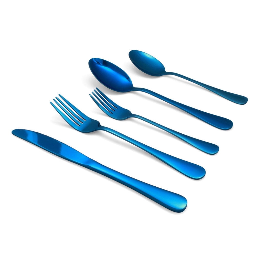 Elyon Tableware® 20-Piece Reflective Blue Flatware Set, Stainless Steel, Service For 4