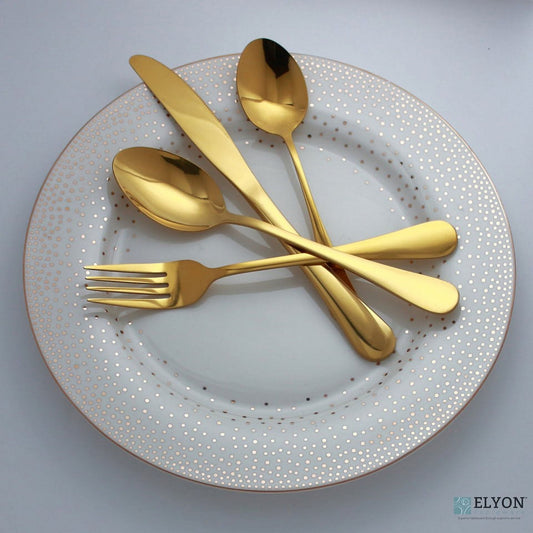 Elyon Tableware® 32-Piece Gold Flatware, Stainless Steel Silverware Set, Reflective Mirror Finish Cutlery Set, Reusable Dishwasher Safe, Service for 8