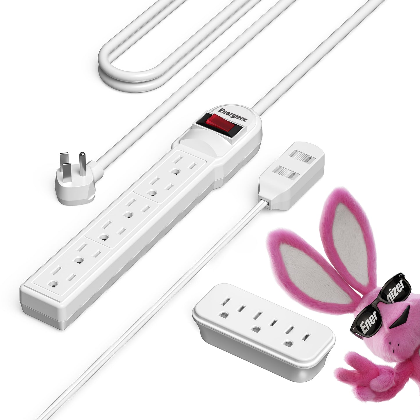 Energizer 3 Pack of AC Power Outlets - Includes - 1X - 3x Outlet Grounded Wall Tap / 1X - 5 Foot - 3x Outlet Extension Cord / 1X - 3 Foot - 6x Outlet Grounded Power Strip - Plug In Adapters