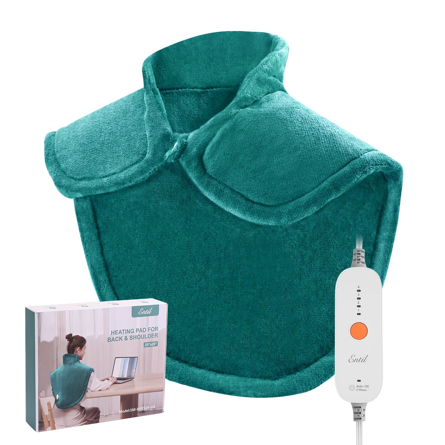 Entil  Widen Heating Pad for Neck, Shoulder & Back, with 4 Heating Levels, 2H Auto-off, 25" x 26", Green, Gift Box