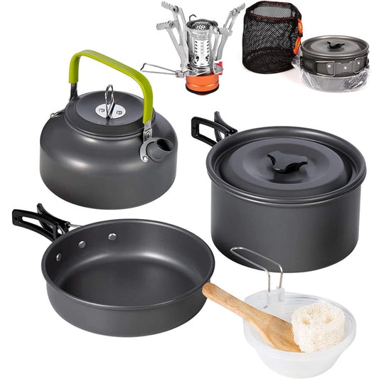 13pcs Camping Cookware Set with Mini Stove, Aluminum Camping Cookware Kit, Folding Camping Cooking Set with Non-stick Pot Pan Teapot Storage Bag for Camping Backpacking Outdoor Cooking Picnic