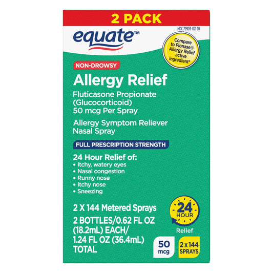 Equate 24-Hour Allergy Relief Nasal Spray, Non-Drowsy, 144 Metered Sprays, 2 Pack