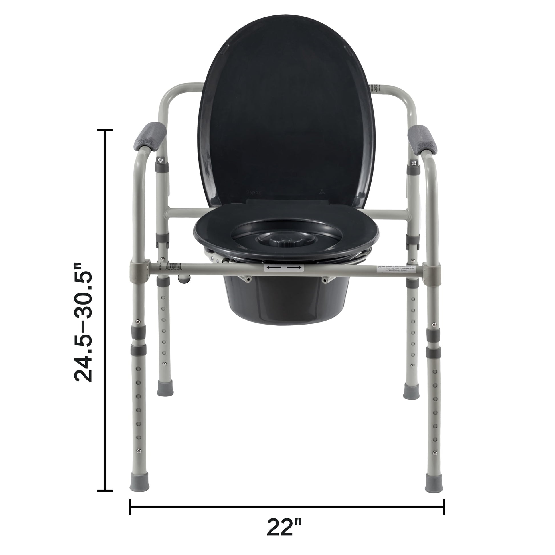 Equate Steel Foldable 3-in-1 Bedside Toilet Commode, 400 lb Weight Capacity, Gray.