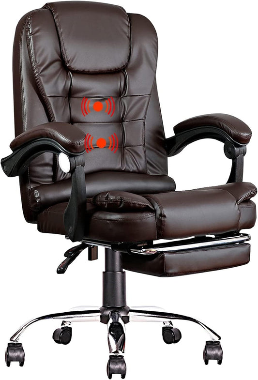 VIOLHEDO Home Office Chair, Ergonomic High Back Reclining Gaming Chair with Massage Lumbar Support, Linkage Armrests and Footrest, Faux Leather, Brown