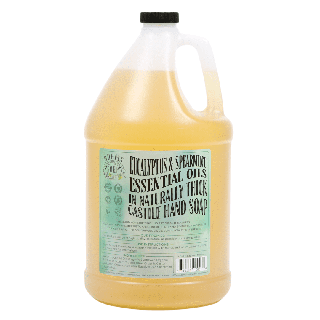 Eucalyptus Spearmint Organic Liquid Castile Hand Soap 1 Gallon Refill Adams Handmade Soap