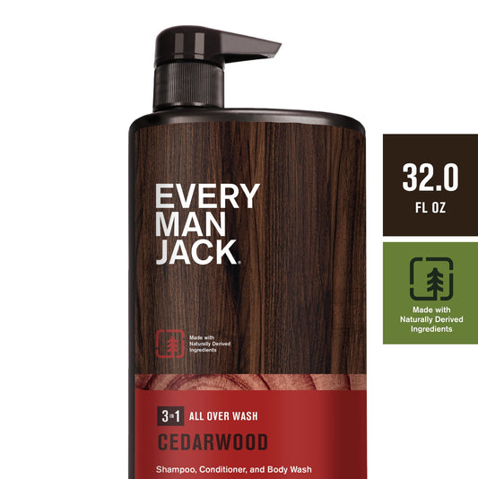 Every Man Jack Cedarwood Men's 3-in-1 All over Wash - Body Wash, Shampoo & Conditioner - 32 oz