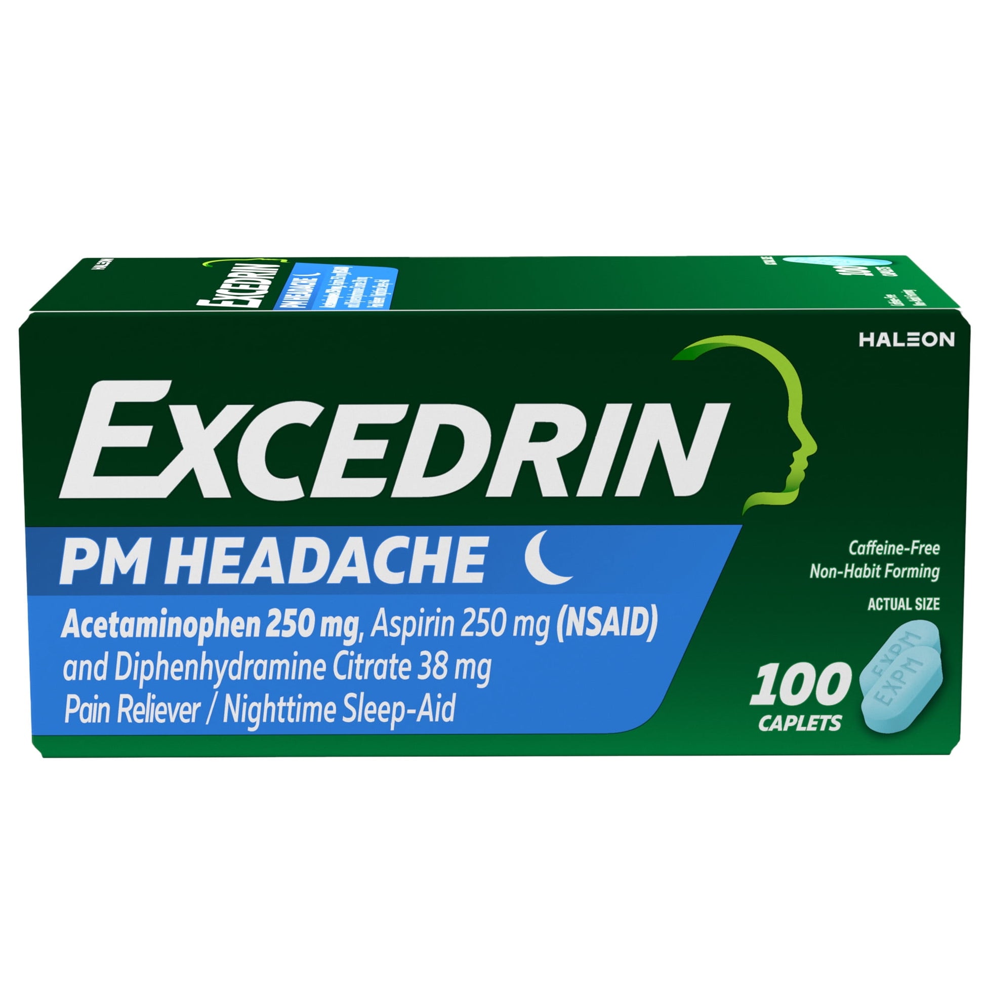 Excedrin Pm Pain Reliever and Nighttime Sleep-Aid Caplets for Headache Relief – 100 Count