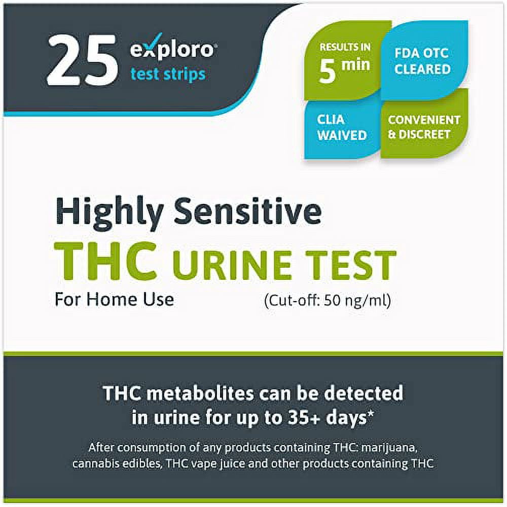 Exploro Highly Sensitive at Home Marijuana Drug Test Kit, THC Drug Test Kit Marijuana/Weed, THC Drug Test Urine, Easy Home Drug Test Marijuana/THC Substance Abuse, 25 THC Test Strips/Sticks, 50 ng/ml