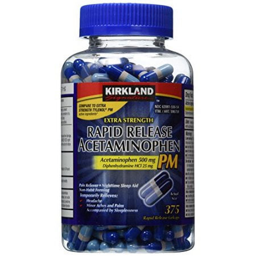 Cos11 Kirkland Signature Extra Strength Rapid Release Acetaminophen 500Mg Pm Pain Fever Reducer Nighttime Sleep Aid 375 Gelcaps