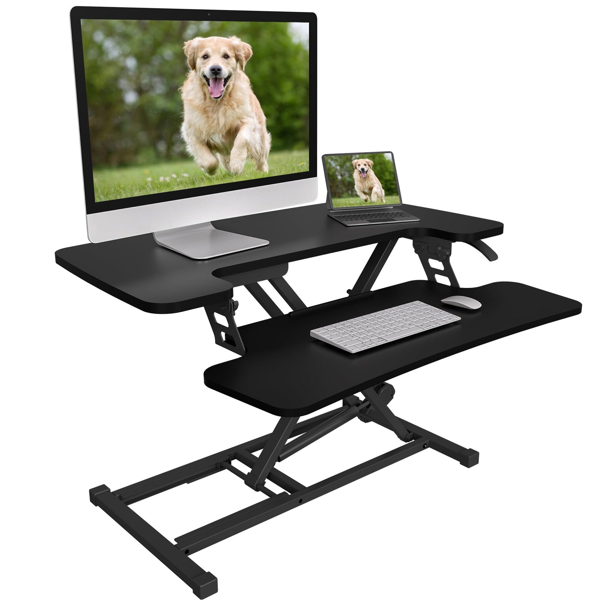 FLEXISPOT Home Office Height Adjustable Standing Desk Converter Black 32" U-Shape with Keyboard Tray