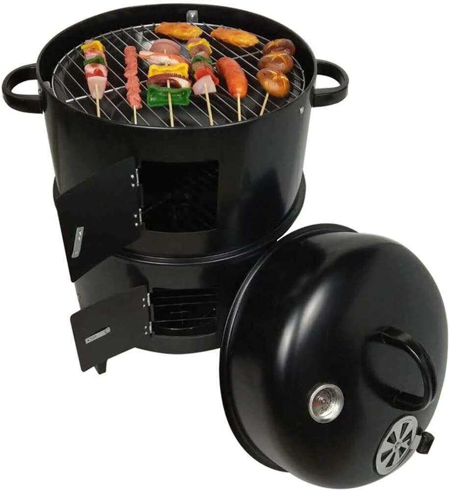 FOCUSSEXY Charcoal BBQ Smoker 3 in 1 Charcoal Vertical Smoker Grill BBQ Roaster Steel Barbecue Cooker Outdoor for Outdoor Camping Picnic Backyard Cooking, Black