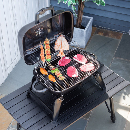 FOCUSSEXY Outdoor Charcoal BBQ Grill, Portable Small Grills and Smokers Folding Tabletop Grills, for Camping Patio Backyard and Anywhere Cooking, Black