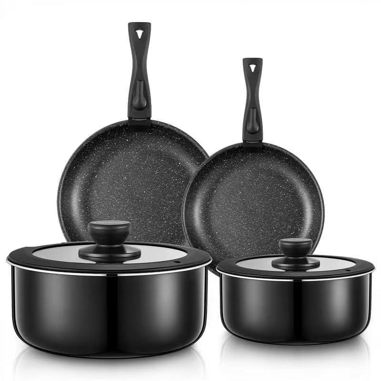 FOHERE Pots and Pans Set Nonstick, 8 Piece, with 2 Removable Handles and 2 Lids, Induction Kitchen Cookware Set for all Stoves, Aluminum