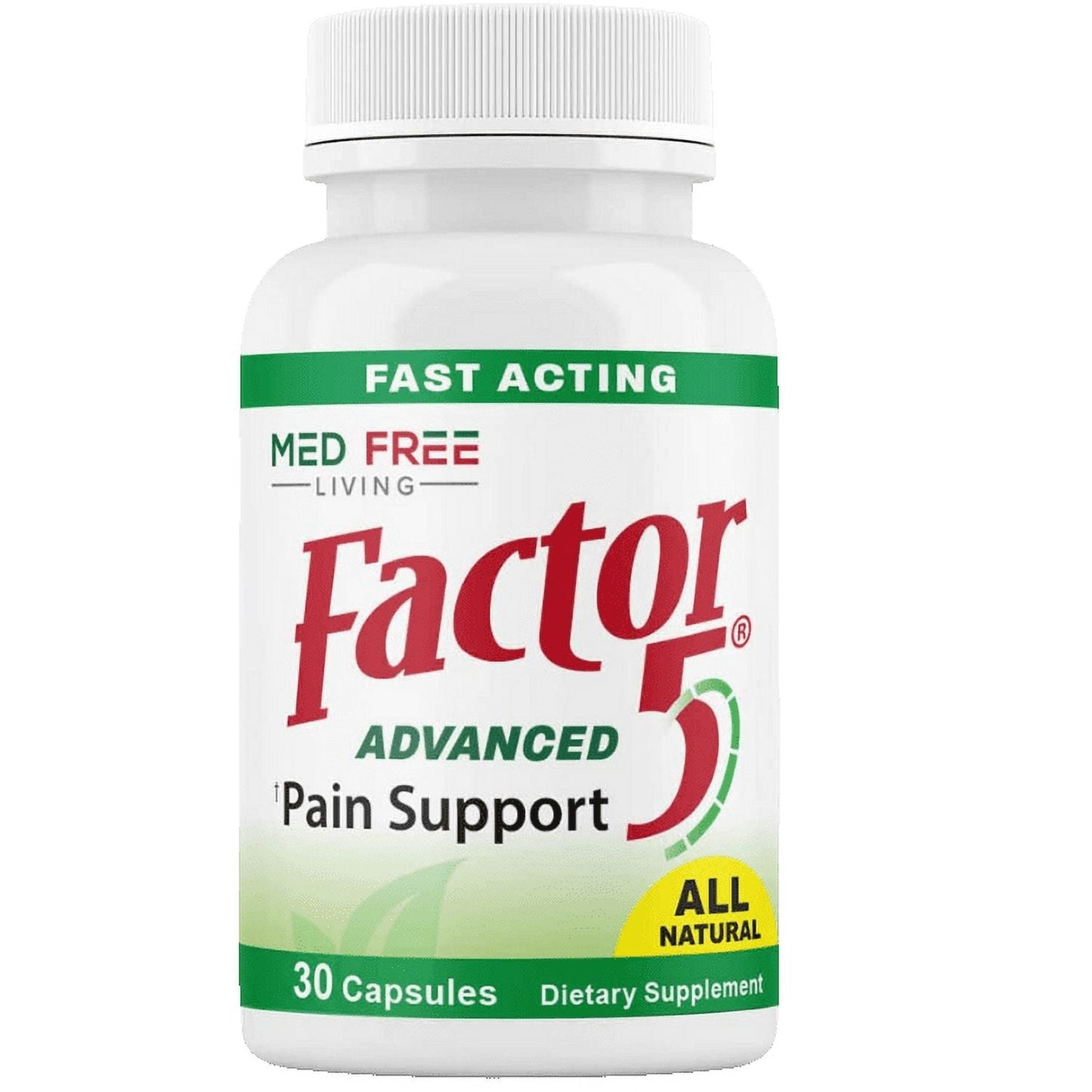 Factor 5 Advanced Pain Support Supplement– 5 All-Natural Ingredients Provide Fast Relief - Supports Joint and Muscle Pain, Headaches and More – (30 Veggie Capsules)