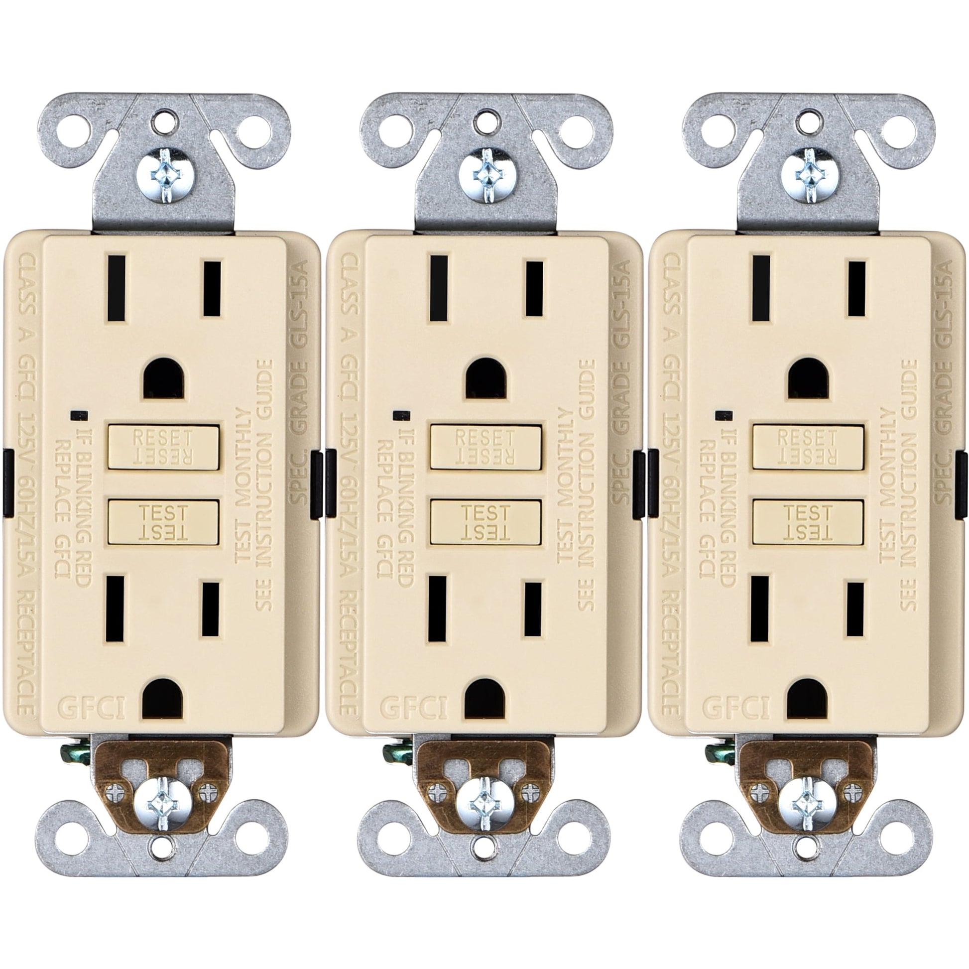 Faith 15A GFCI Outlets, Slim, GFI Receptacles, Ivory, 3 Pack