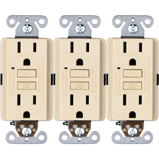 Faith 15A GFCI Outlets, Slim, GFI Receptacles, Ivory, 3 Pack