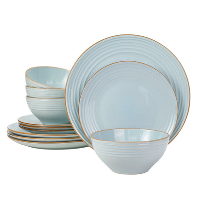 Famiware Jupiter 12 Piece Stoneware Dinnerware Set, Plates and Bowls Set for 4, White